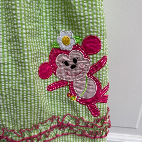 Emily Rose 4T Girls Green and Pink Seersucker Striped Strapless Monkey Dress - Picture 2 of 7